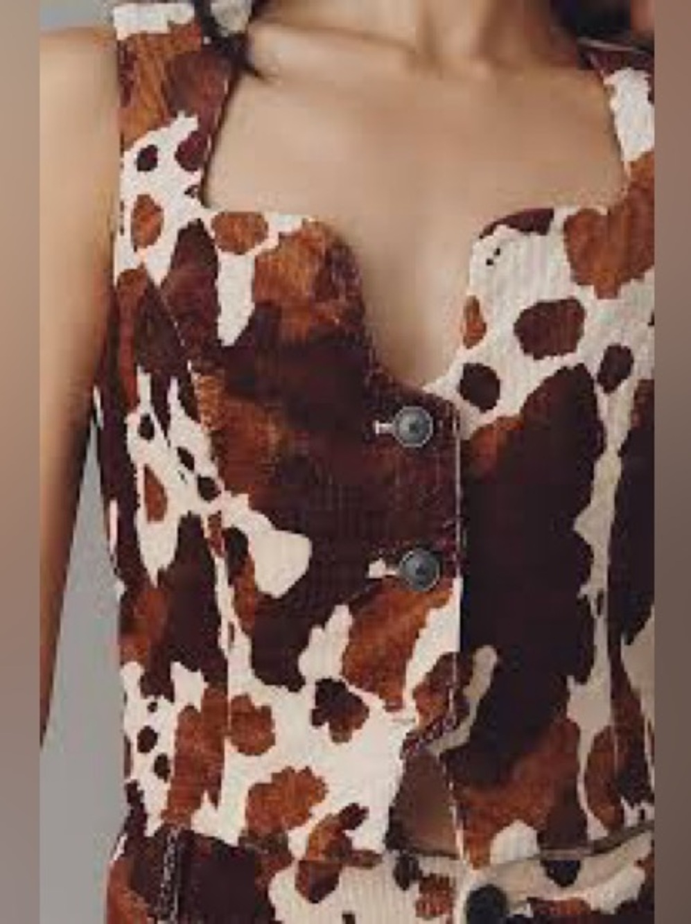 Maeve Anthropologie Cow Print Corduroy Vest Brown Tan Square Neck Cropped L